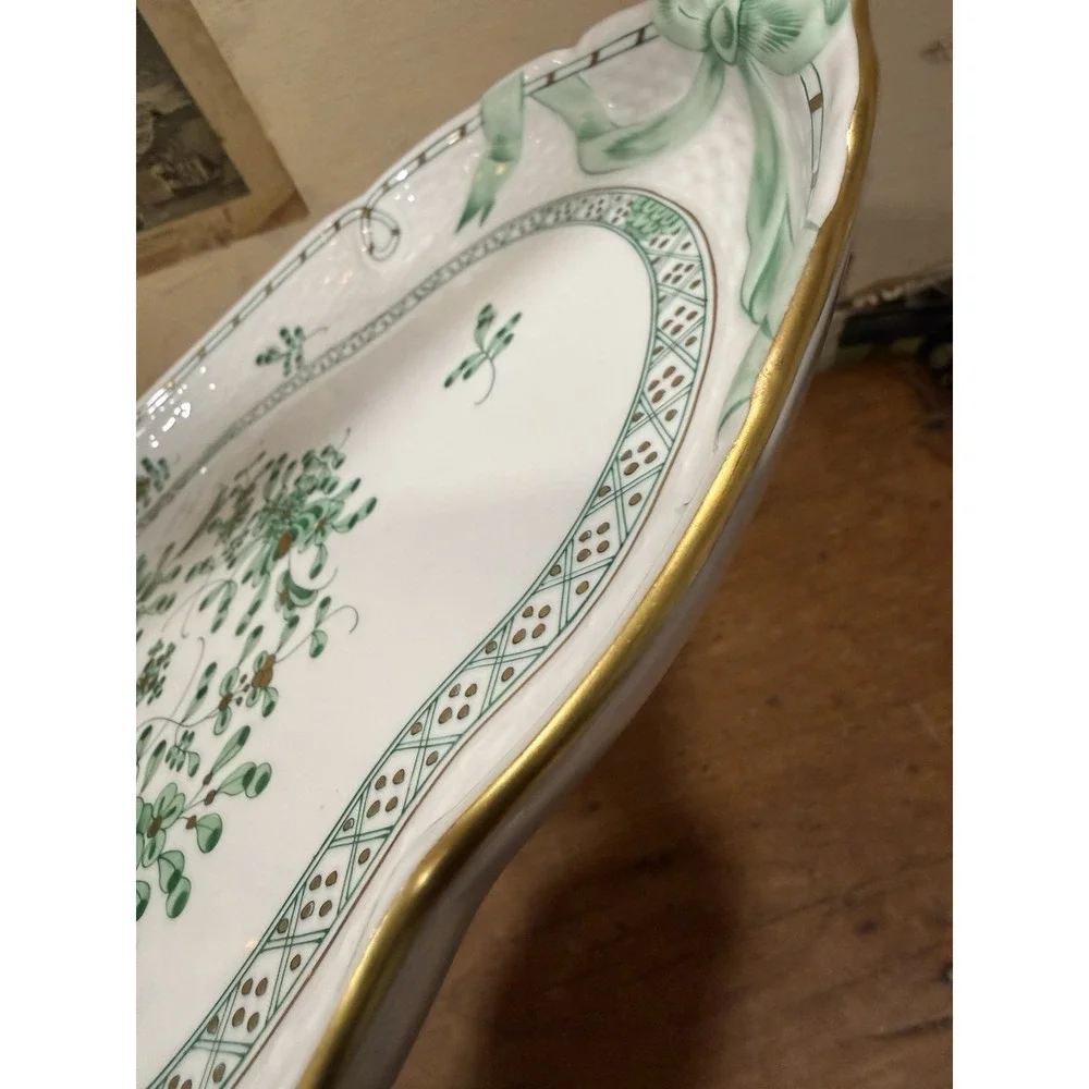Herend Hungary Chinese Bouquet Green Oval Serving Platter 15.75 RARE